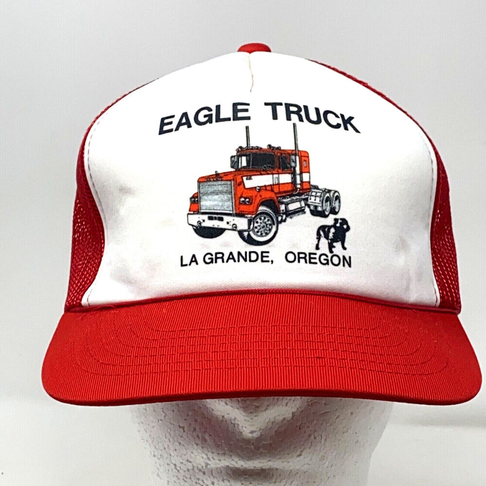 Vtg Snapback Trucker Hat Logging Truck Hanes Headwear Eagle Truck Mesh Red OS